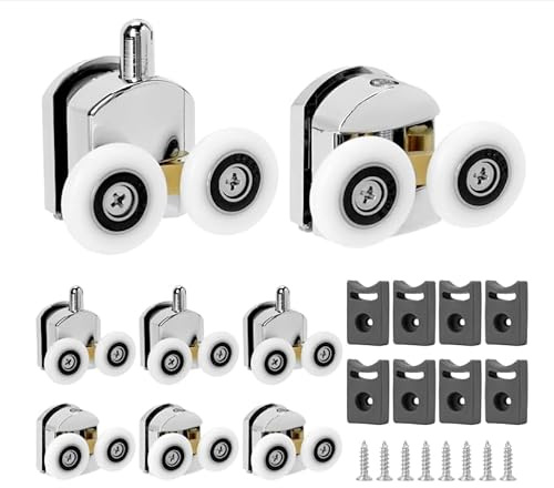 JRSHIRLEYLTD Roulettes de porte de douche en verre, porte coulissante, 8 pièces, Argenté, Silencieuses