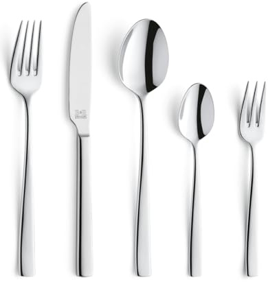 Beckmann & Rommerskirchen LEO Besteckset 60-tlg, für 12 Personen | Hochwertiges Edelstahl 18/0, hochglanzpoliert, spülmaschinenfest und mit zeitlosem, gradlinigem Design erhältlich