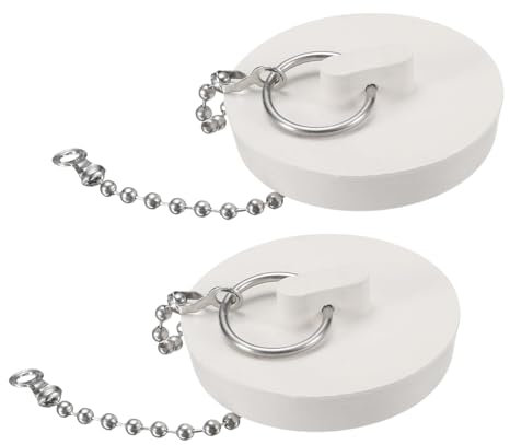 QUARKZMAN 2Pezzi Tappo Scarico Gomma con Catena e Anello Appendiabiti, Tappo Scarico Vasca Bagno Adatto a 1 7/8 Pollici, Tappo Scarico Gomma Lavandino Vasca Bagno, Cucina e Bagno, Bianco
