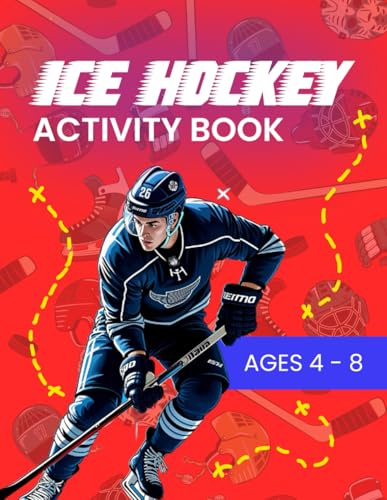 Ice Hockey Activity Book for Kids Ages 4-8. Coloring pages, mazes, spot the difference and ice hockey word search pages.
