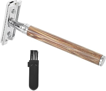 NIYANGLE Vintage Handrasierer mit Bambusgriff Manueller Doppelseitiger Sicherheitsrasierer aus Aluminium und Zinklegierung Platzsparend und Multifunktional für Reisen