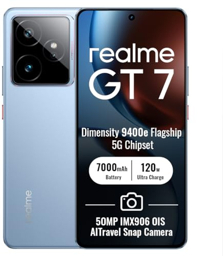 realme GT 7 5G Smartphone 12+256GB, Blue | Batería 7000mAh, Carga rápida 120W, Pantalla 6,78 pulgadas, tasa de refresco 120Hz, Cámara 50MP 2X, Dimensity 9400e, IP69