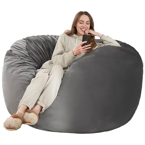 Kasunpul Sitzsack Stuhl Sitzsack Stühle für Erwachsene Riesen Sitzsäcke mit Samtbezug Bean Bag Flauschige Sitzsäcke für Wohnzimmer, Schlafzimmer, Grau, 107 x 107 x 56cm