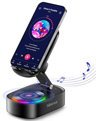 NITRONCE Induction Speaker With Phone Holder,Bluetooth Wirelss Speakers With Mobile Stand,Foldable With Iphone/Ipad/Tablet,Birthday Gifts For Men,Gadgets And Gift For Father Dad Husband Women Teens