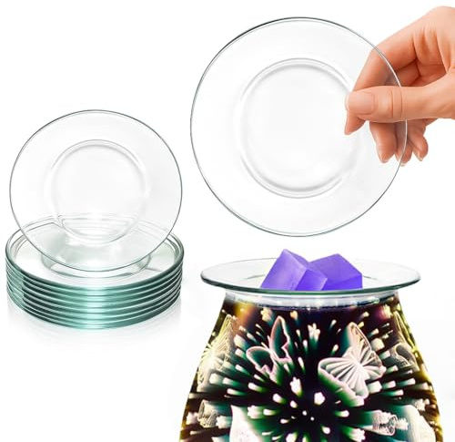 ZOOFOX 10 Pack Replacement Glass Dish For Oil Burner and Wax Warmer, 12cm/ 4.7 Round Wax Melt Liners, Leakproof Reusable Candle Warmer Container for Scented Wax Aroma Therapy Lamp, Fits Most Wax