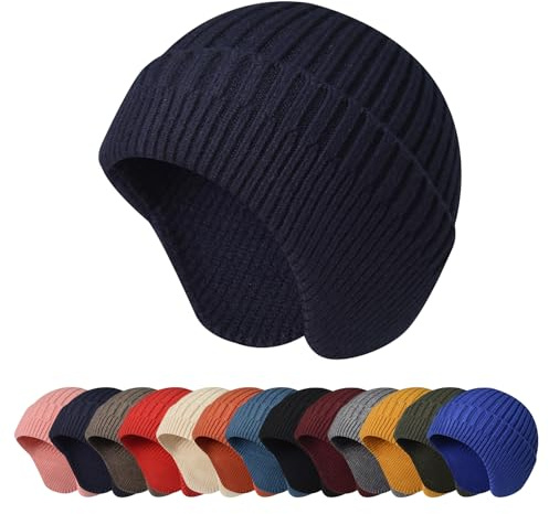 Enwokran Wintermütze Herren mit Ohrenklappen, Warme Beanie Strickmütze, Weiche Grobstrickmütze Winter Mütze,Atmungsaktiv Weich Sportmütze für Herren und Damen Outdoor