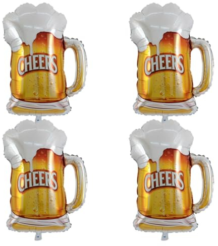 YUZNA 4 Pièces Ballons Géants en Aluminium,Ballon à Hélium en Forme de Verre de Bière,pour Décoration Fête,Ballon XXL pour Anniversaire,Mariages,Fêtes et Bouteille Helium pour Ballon (XXL)