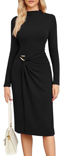 Newshows Strickkleid Damen Winter Herbst Langarm Herbstkleid Winterkleid Elegant Rollkragen Hochzeit Kleid Schwarz,M