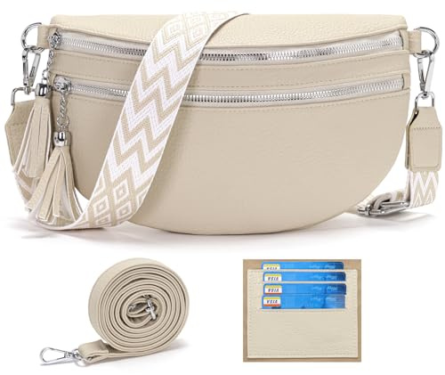 LANXINGLUO bauchtasche damen beige umhängetasche damen mittelgroß crossbody bag Mit Kreditkartenfach und 2 Schultergurten bags for women