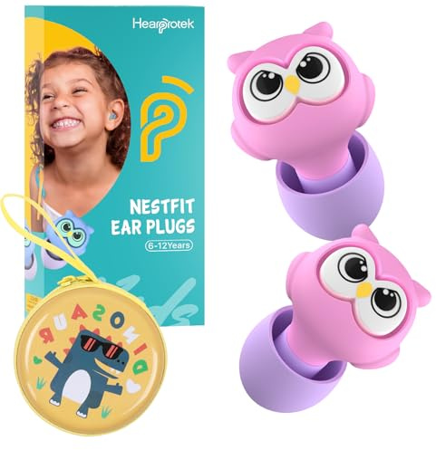 Hearprotek 6-12ans Bouchon d'oreille enfant,bouchons doreilles anti bruit protege oreille pour enfants et petits conduits auditifs protection auditive boule quies pour dormir,concert,avion 28 dB(Rose)
