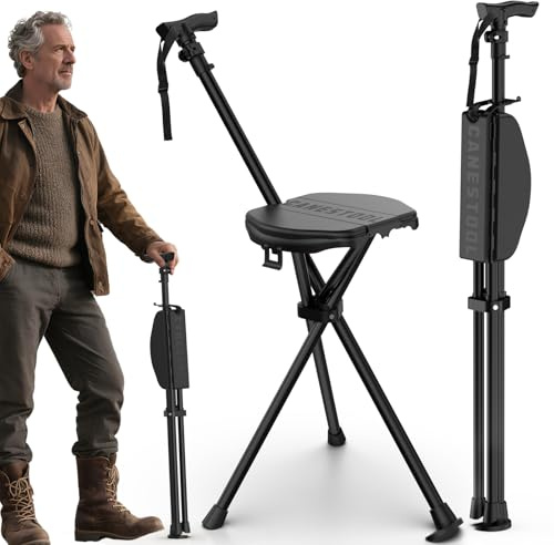 TURNRISE Portable Walking Cane with Seat: 330 lbs Capacity Height-Adjustable Folding Walking Stick with Seat - Lightweight Aluminum Cane Chair for Camping, Climbing, Hiking, Adults, Seniors