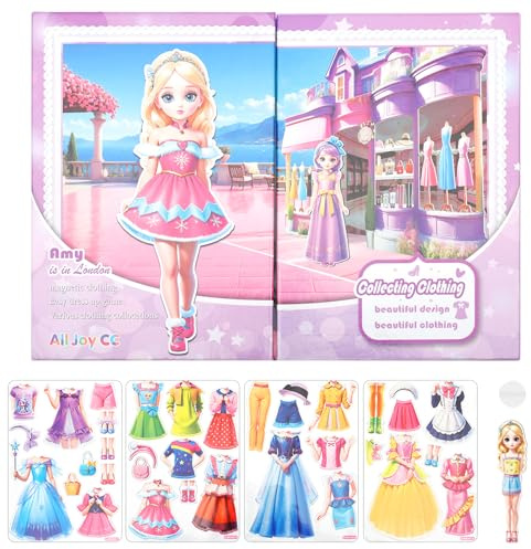 Deuson Dress me Up Stickerbuch,Topmodel Aufkleber,Reusable Sticker Book,Magnetisches Quiet Book,Mädchen Geschenk,3D Sticker,für Verkleiden,Reisen und Autofahren(Stil 1)