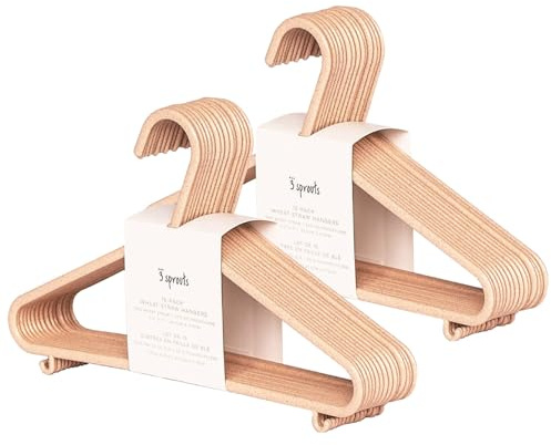 3 Sprouts Weizenstroh Kleiderbügel Kinder, 30 Stück, Rosa | schlankes Profil aus Wheatstraw-Mix für Hemden, Kleider, Jacken und Alltagsoutfits mehr Ordnung in Garderoben im Alltag