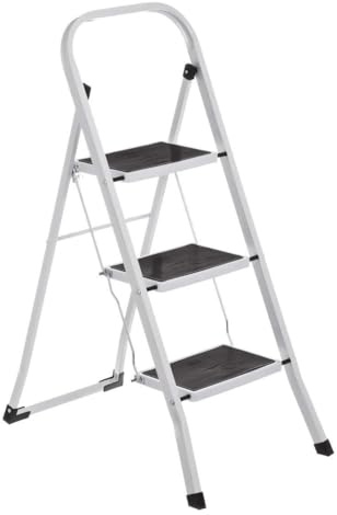 Escalera plegable de 3 peldaños de acero color blanco de 46x71x105 cm
