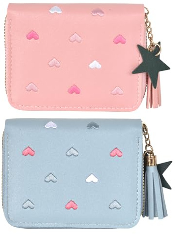 Portefeuille pour Filles Exquis 2 Pièces, Mini Porte-Monnaie avec 4 Emplacements pour Cartes et 1 Compartiment à Fermeture Éclair, Adapté aux Cadeaux Surprises pour Filles et Garçons