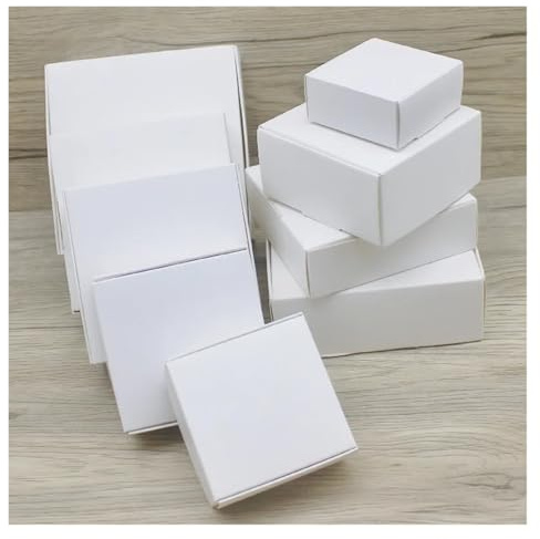 10 Stück weiße/Kraftpapier-/weißmarmorierte quadratische Verpackungskartons in verschiedenen Größen, geeignet for Geschenke und Pralinen(White box,14x14x4cm)