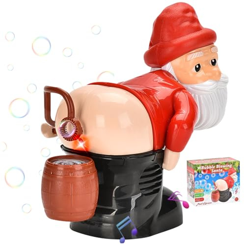 Seifenblasenmaschine für Kinder mit 60-ml-Lösung. Lustiger Weihnachtsmann-Furzblasenmacher mit Licht und Musik für Weihnachten, ohne Batterie, Weihnachtsdekoration