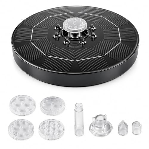 VIFERR Solar Springbrunnen für Außen,3W Solar Teichpumpe,Solar Schwimmender Fontäne Pumpe mit LED und 8 Transparenten Düsen,für Garten,Teich,Vogel-Bad