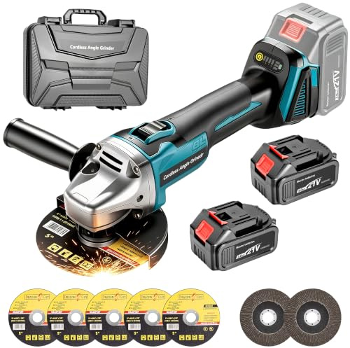 YEARTOP Akku Winkelschleifer Ø 125mm Kompatibel mit Makita 18V Akku | für Holz Metall Trennen und Schleifen, Bürstenloser Motor 3 Stufen Regelbar 9000 U/min Akku Flex mit 2x 3.0Ah Akkus