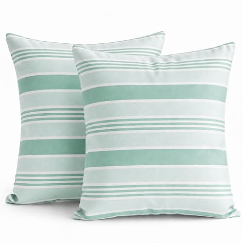 TIN DREAMS FACTORY | Pack de 2 Fundas de Cojín 45x45 cm Rayas Fondo Verde Mint Suave – Desenfundables y Lavables – Almohadones Modernos – Hechas en España – Decoración Hogar, Cama, Sofá, Sillón