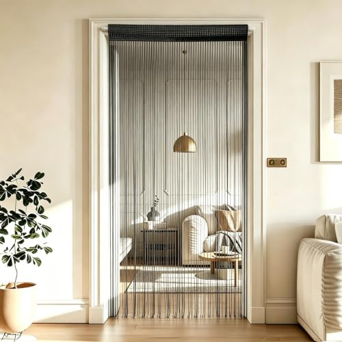 Zimoer 2 Stück Fadenvorhang Fadengardine Glitzer, Fliegenvorhang Terrasse Türvorhänge Insektenschutz, Fadenvorhang Türvorhang, Raumteiler Dekoration Einzelvorhang für Fenster, 100x200 cm (Schwarz)