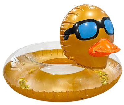Uppblåsbar poolslang – flytande munksimring, vattenliggande i ankdesign med paljetter, hållbar PVC-simleksak, glittrande sommarskoj | sjöar, pooler, stränder, par