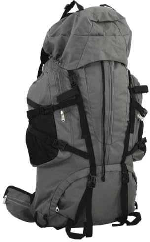 Ordellia Wanderrucksack Grau 100 L aus 900D Oxford-Gewebe mit PU-Beschichtung, 40 x 22 x 90 cm, wasserabweisend, Outdoor Camping Trekking, Reiserucksack mit Organizer und Tragegriff