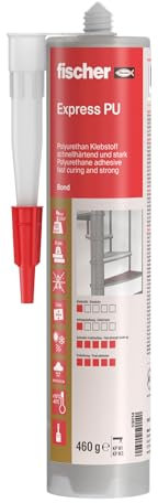 fischer Express PU Kraftkleber, wasserfester Montagekleber für den Außenbereich, Universalkleber für schnelle Aushärtung bei vielen Anwendungen & Baustoffen, 310 ml, beige