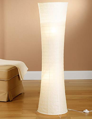 Trango 1229L Design LED Golvlampa Rispapper *SWISS* Rispapperslampa *HANDGJORD* Golvlampa med vit lampskärm inkl. 2x E14 LED-lampor, form: rund, höjd: 125cm, vardagsrumslampa, golvlampa