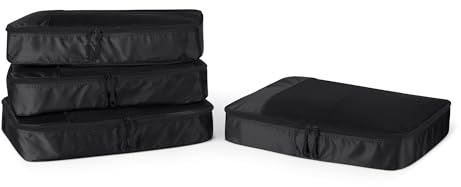 Amazon Essentials Ensemble de 4 Cubes de Rangement, Organisateurs de Voyage avec Double Fermeture Éclair, Dessus en Maille, Polyester, Taille L, Noir (Anciennement Amazon Basics)