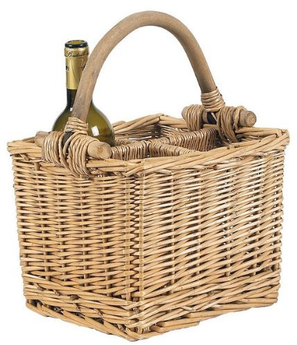 PBO1580 Tinted Wicker and Wooden Basket and Bottle Holder 25 cm x 25 cm x 20-36 cm