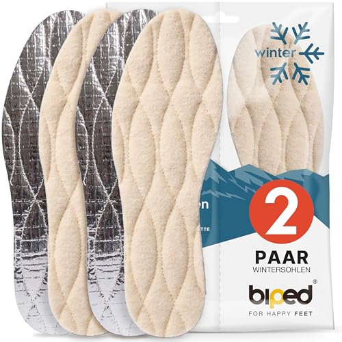 biped 2 paires de semelles hiver - Semelles de chaussures en véritable laine d'agneau - Semelles thermiques chauffantes avec dessous en aluminium z2391(44)