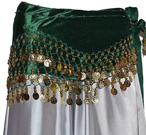 Tanzbekleidung & Accessories Bauchtanz MÜNZGÜRTEL HÜFTTUCH Belly Dance BAUCHTANZGÜRTEL HIP Scarf Karneval XXL (S - L: 155 cm, Dunkelgrün)