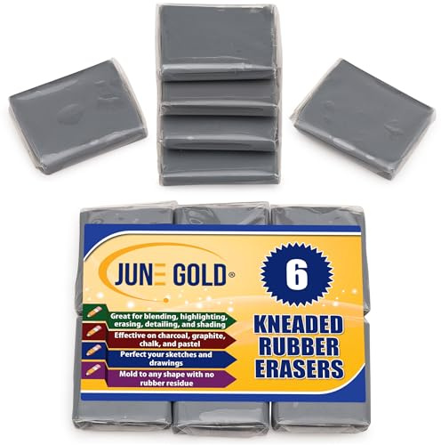 June Gold Knådade suddgummi (6-pack) - blanda, skugga, släta, korrekta och ljusa upp dina skisser och ritningar