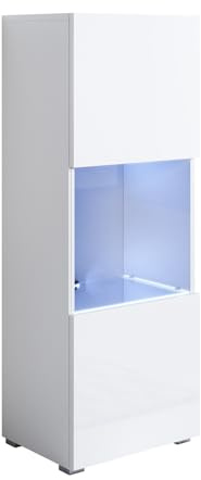 muebles bonitos Vitrine modèle Luke V3 (40x128cm) Blanc avec Pieds Standard