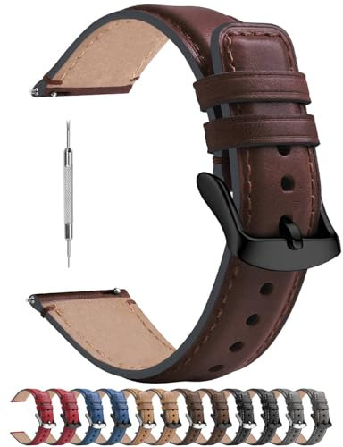 Fullmosa Uhrenarmband 20mm für Samsung Watch 7/6/5/4 40mm 44mm/Watch 5 Pro 45mm, Garmin vivoactive 3,Leder Armband, Dunkelbraun + Rauchgraue Hardware