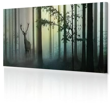 decomonkey Bilder Hirsch 150x50 cm 1 Teilig Leinwandbilder Wandbild Natur