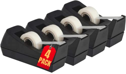 1InTheOffice Desk Tape Dispenser, Black 4 Pack (Desktop Tape Dispenser)
