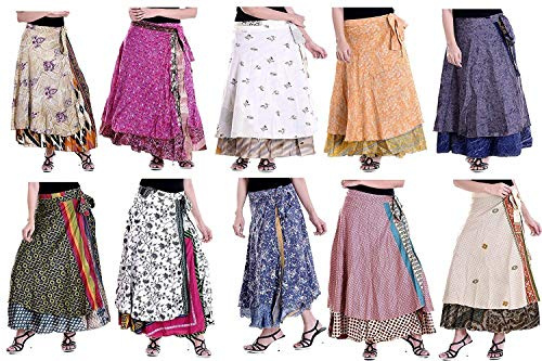 2 PCS Indian Women Long Art Silk Magic Wrap Womens Printed Wrap Style Beach Cover-Ups (Multi CLOR)