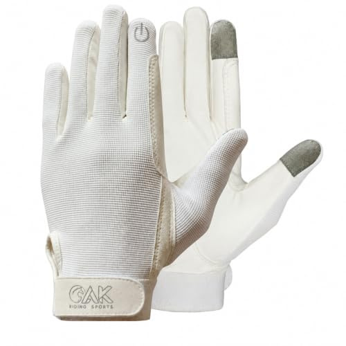 AK Ever Last Micro Suede Horse Riding Gloves for Women & Men – All-Season Equestrian Gloves with Grip, Breathable Microfiber, Lightweight Training & Competition Riding Gear AKRS-5298 (White, M)