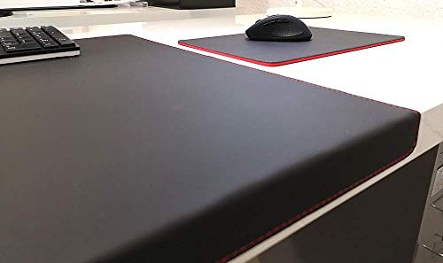 Gewinkelte Schreibtischunterlage mit Kantenschutz Echt Leder Schwarz mit roten Absatz 70 x 47cm Echt Rindsleder glatt. Ohne Mousepad