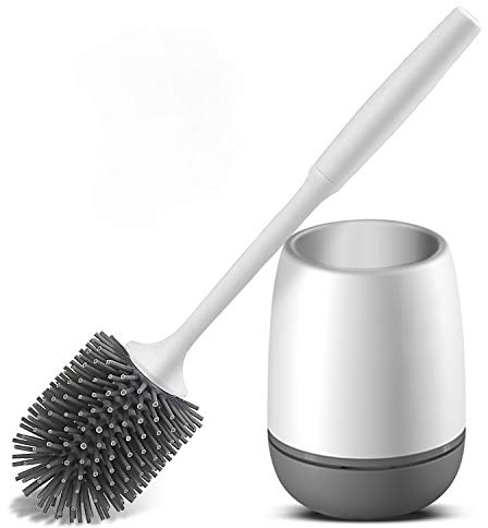 Juliyeh Toilet Brushes and Holders， Toilet Brush Holder Set Soft Silicone Toilet Cleaning Brush & Quick Drying Holder Kit (Flooring/Wall Mounted)