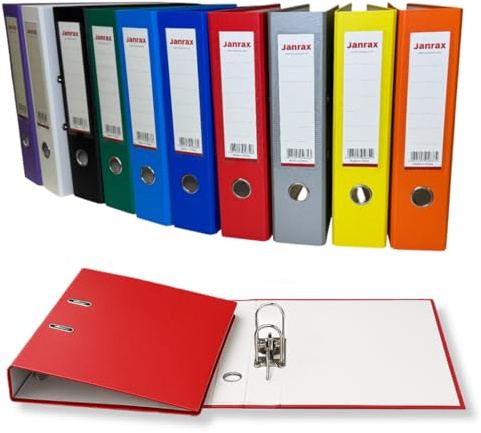 Pack of 10 A4 Assorted Colour Paperbacked Lever Arch Files by Janrax - Office Filing folders, Document Organiser, School Stationery, Hospital File Storage, Archive folders, Metal Clip Files
