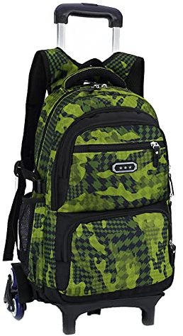 BOZONLI Trolley Rucksack Schulrucksack Trolley Schultrolley 6 Räder Schulranzen Jungen Trolley Schultasche Rucksack mit Rollen (Grün)