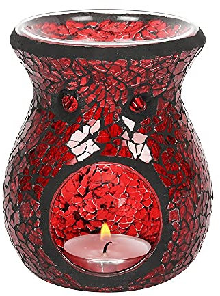 ZALE YARDLEY Wax Melt Burner, Red Crackle Glass Design Oil Burner, Round Tea light, for Room Décor, Ornaments, Made with Glass (Small Red Crackle)