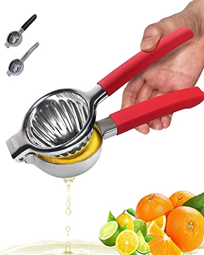 JOYIT Extra große Zitronenpresse aus Edelstahl – hochwertige robuste Zitronenpresse mit Silikongriff in Lebensmittelqualität, ergonomische Zitruspresse und Fruchtentsafter für kleine Orangen