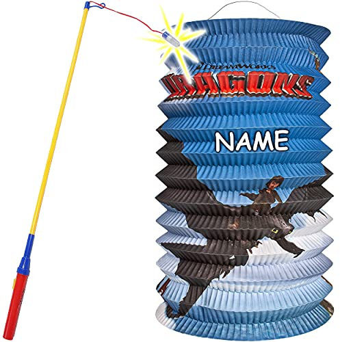 alles-meine.de GmbH Set: Laterne/Lampion - + LED Laternenstab - Dragons - Drachenzähmen leicht gemacht - inkl. Name - für Kinder - Umzug - Papierlaterne - Laternen/Papier Lam..