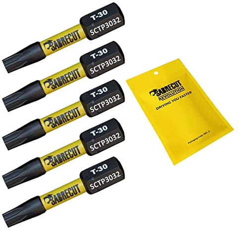 SabreCut 5pcs SCTP3032_5 32mm T30 TX30 Embouts vissage choc Robuste | Pointes forgées et acier de torsion traité thermiquement améliorent résistance aux chocs et durabilité