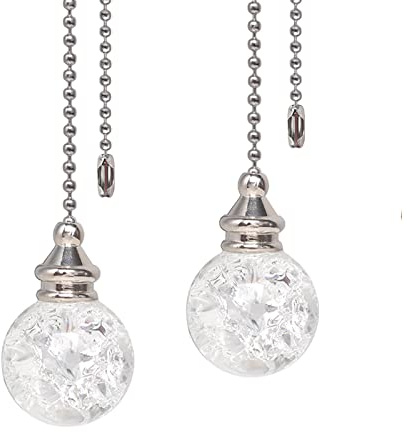 LONGSHENG - SINCE 2001 - 2PCS White Pull Chains Crystal Glass Ice Cracked Ball Pull Chain for Ceiling Fan Light Decoration 50cm Extension Chain