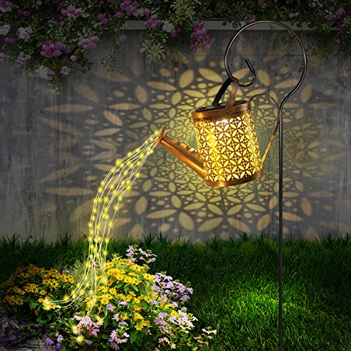 Regadera solar con luces, decoración de jardín al aire libre, linterna colgante impermeable, luces solares de metal en cascada para patio